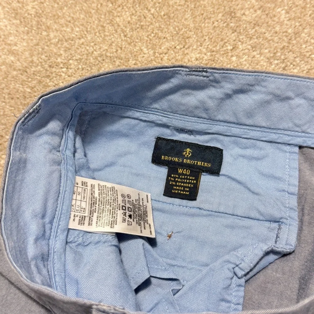 Brooks Brothers Chino Shorts Mens 40 Blue Cotton Blend Stretch Flat Front 9in